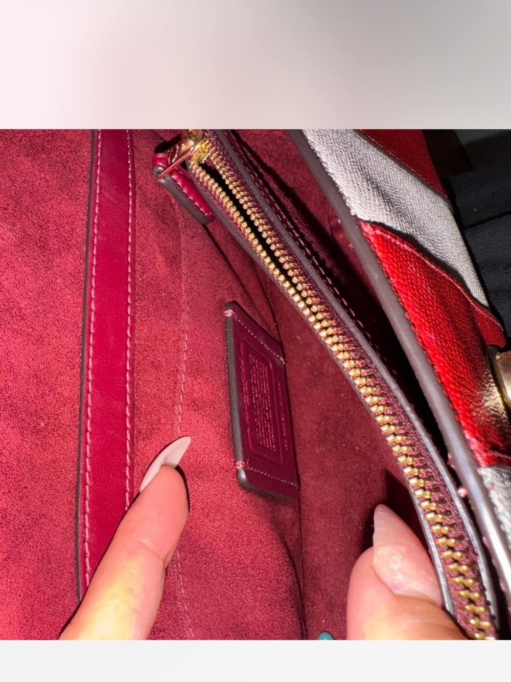 Coach Tilly Satchel 23 Striped Top-Handle Leather Satchel in Red and White - Picture 8 of 8